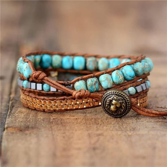 Wrap Bracelets Boho Stone Jasper Turquoises Strand Bracelet Jewelry  For Women - Picture 3 of 8